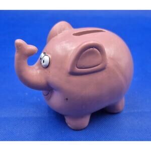 Small Greenbrier Comical Ceramic Pink Elephant Piggy Bank with Stopper 4.5"